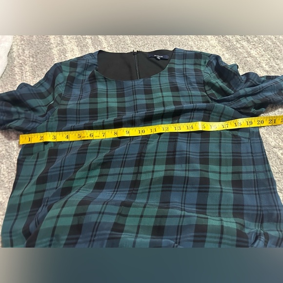 Madewell Plaid Silk Dress Sz 6 Christmas Holiday Party Blue Green Feather Hem - Picture 6 of 7